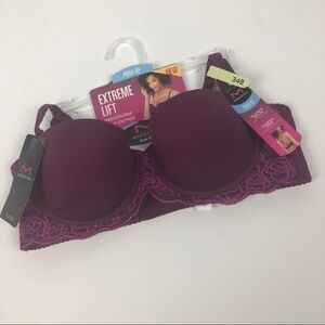 NWT BALI Women’s Push-up Bra Size 34B Maroon w/lace Adj. Straps